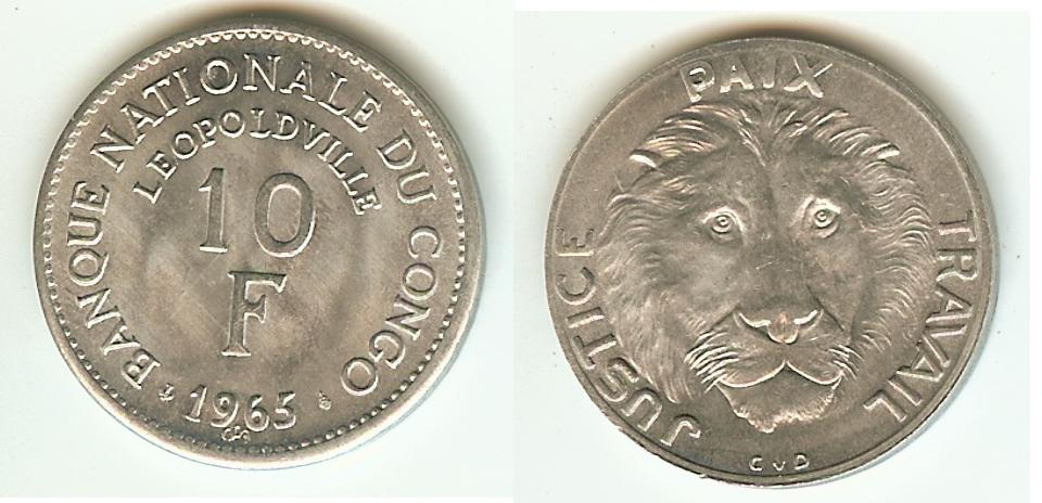 Belgian Congo 10 Francs 1965 BU
